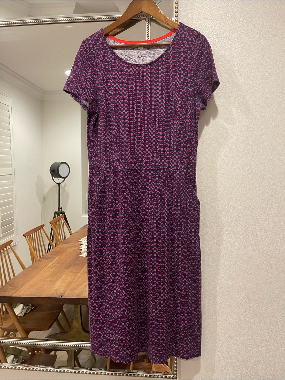 Boden Purple and Pink eyeglasses -Print Short Sleeve Midi Dress 10L